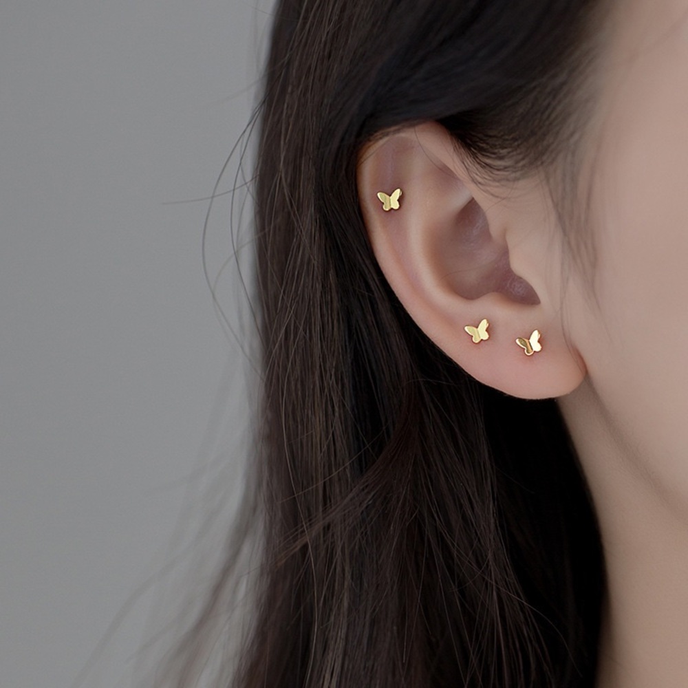 gold butterflies stud earrings-SS009 Gold